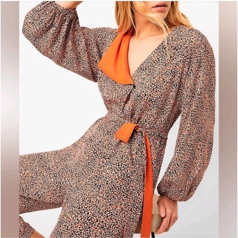 French Connection Jaffa Mix Print Jumpsuit Women's 6 Belted Long Sleeve Dopamine